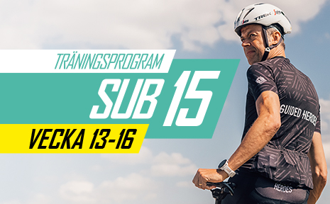 Träningsprogram inför Vätternrundan vecka 13–16 för sub 15-cyklister. Utformade av proffstränaren Mattias Reck från Guided Heroes.