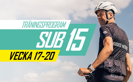 Träningsprogram inför Vätternrundan vecka 17–20 för sub 15-cyklister. Utformade av proffstränaren Mattias Reck från Guided Heroes.