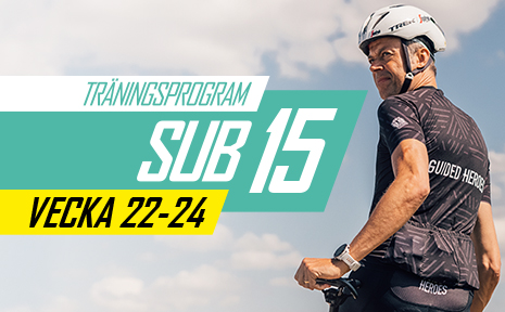 Träningsprogram inför Vätternrundan 2024 vecka 22–24 för sub 15-cyklister. De är utformade av proffstränaren Mattias Reck från Guided Heroes.